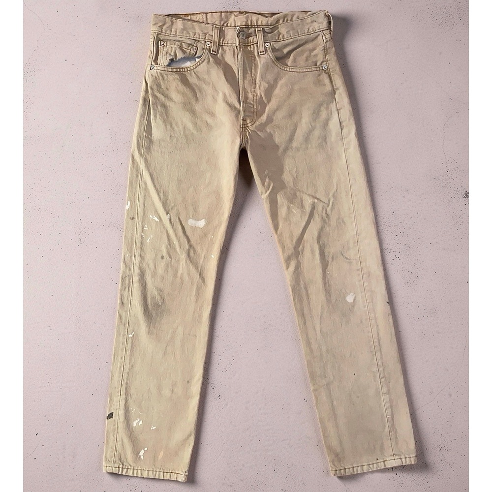 Vintage Levis 501 Jeans Mens 31x30 Tan Paint Splatter USA Made 501-0697